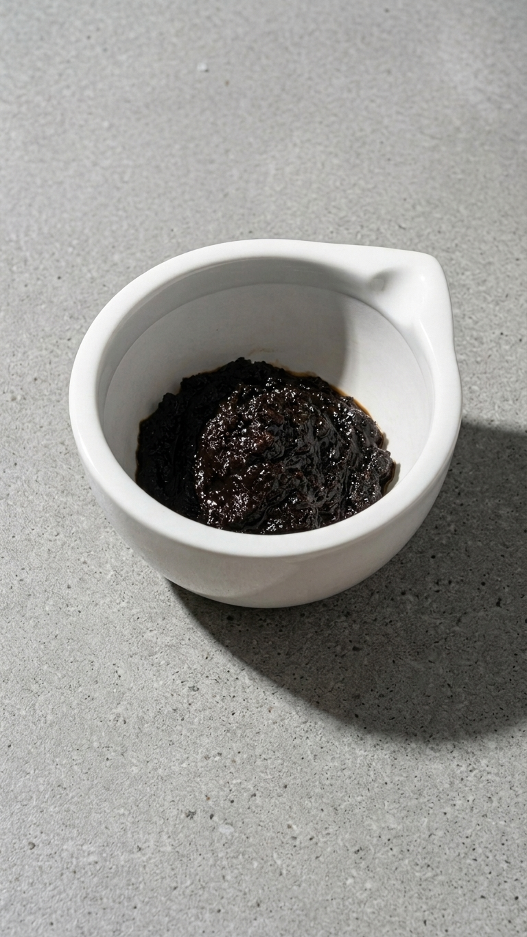 Thick Black bean Puree in a mortar