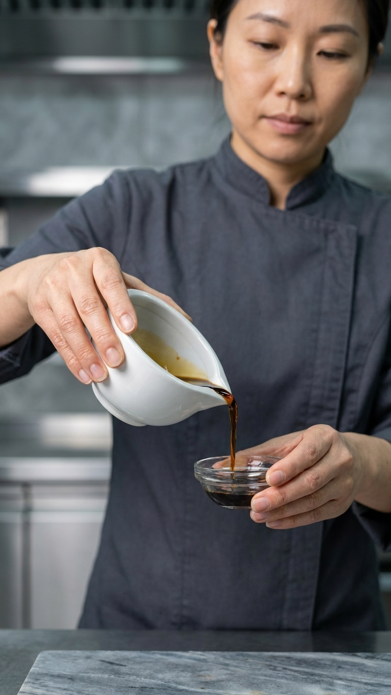 Fava Sauce being poured from a mortar into another container.
