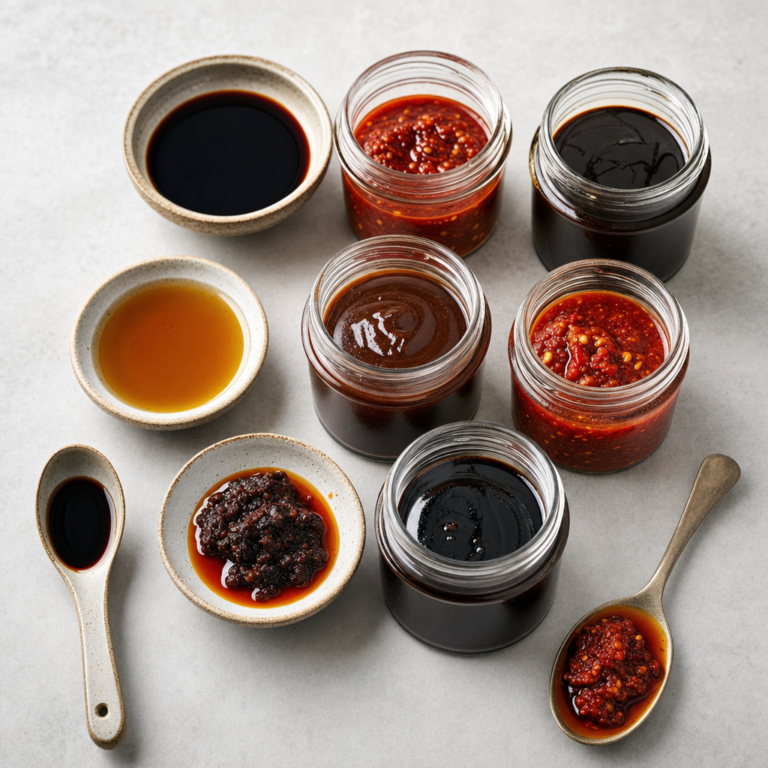 Assorted fermented miso, chilli and soy sauces by Oriental Specialty Ltd.